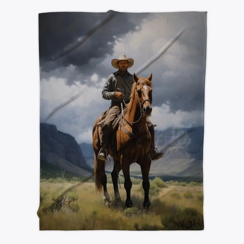 Rugged Cowboy 3 on Horse Fleece Blanket