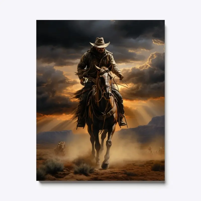 Cowboy and Horse Western Canvas Print