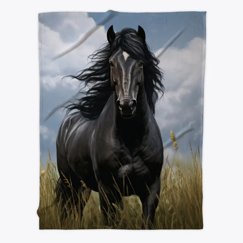 BLACK Horse in the Grassy Field Fleece 