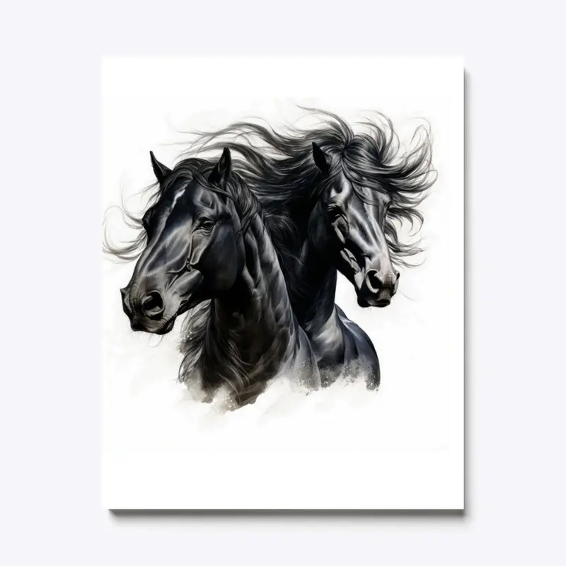 Black Horse Pair Canvas Art Print #2