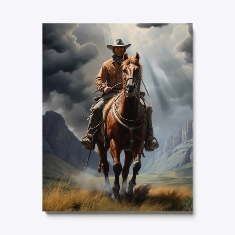 Cowboy and Horse Western Canvas Print 2