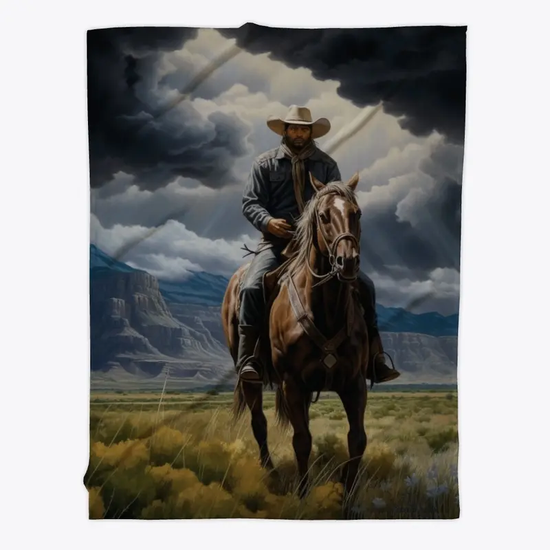 Rugged Cowboy 4 on Horse Fleece Blanket