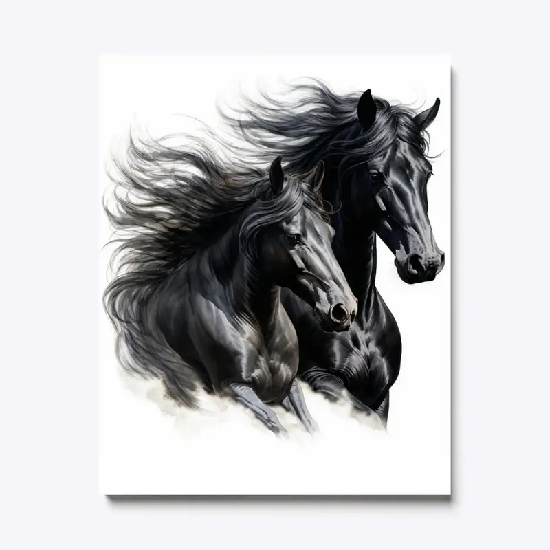 Black Horse Pair Canvas Art Print #1