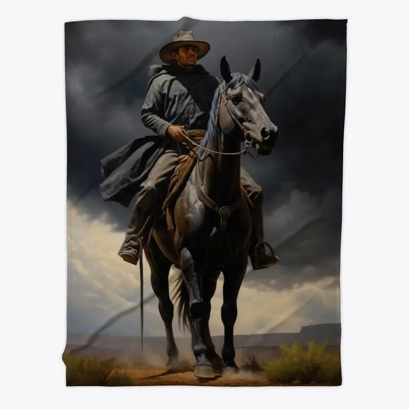 Rugged Cowboy 2 on Horse Fleece Blanket