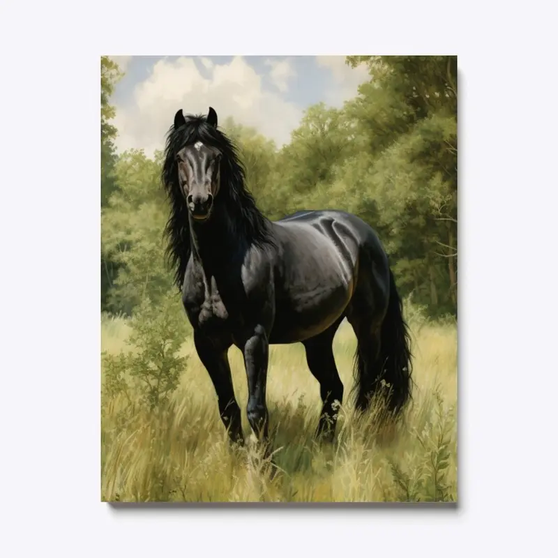 Black Horse in the Grass CANVAS Print