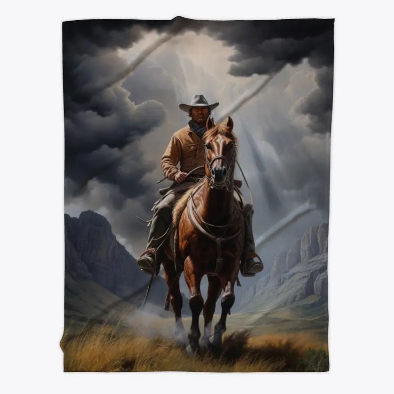 Rugged Cowboy on Horse Fleece Blanket