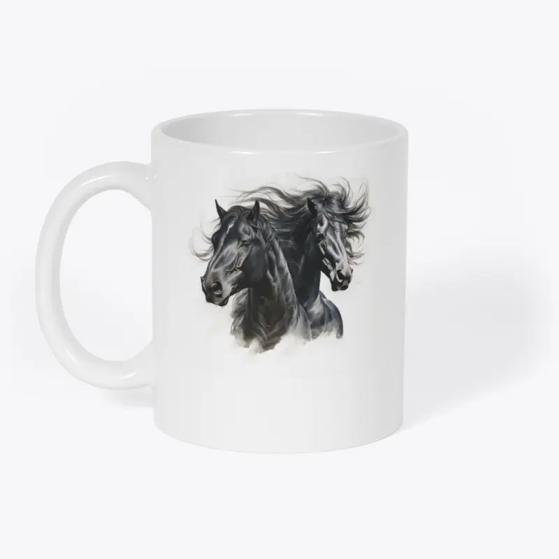 Pair of Black Horses Coffee Mug Cup